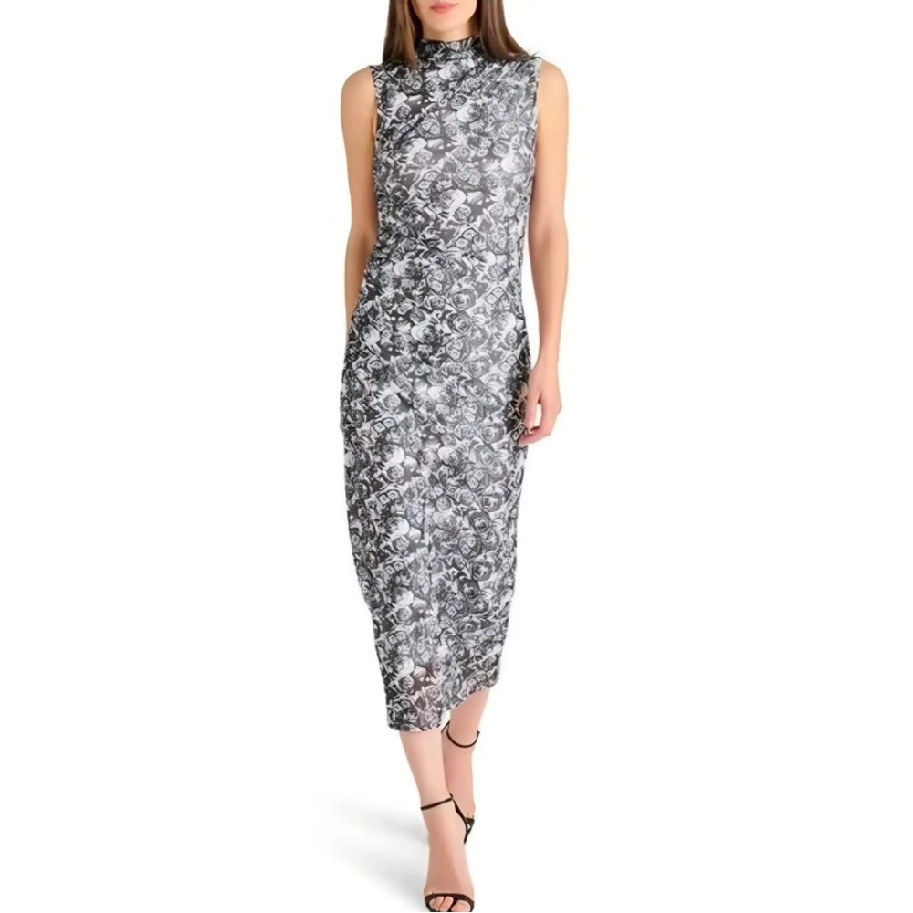 Betsey Johnson Black and White Floral Mock-Neck Bodycon Dress - Picture 2 of 4